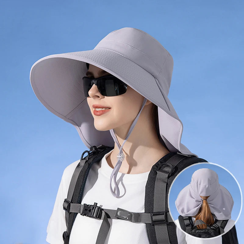 Outdoor Summer Sunshade Sun UV Protection Wide Brim Cap Waterproof Fishing Women Neck Flap Fisherman Bucket Hat