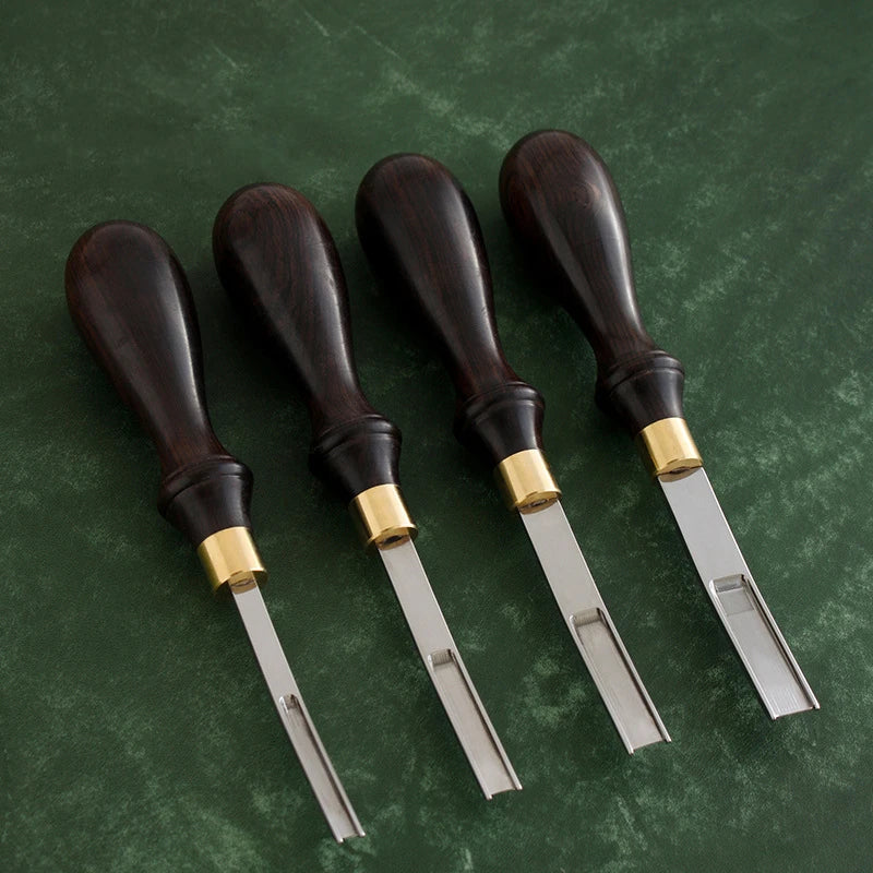 Professional French Style Edge Beveler Leather Skiving Thinning Trimming Tool Ebony Handle Convex Grind Leather Craft Tools