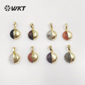 WT-P1833 Fashion Gold Plated Half Face Round Stone Charms Women Lovely Natural Gemstone 14mm Birthday Stone Pendants