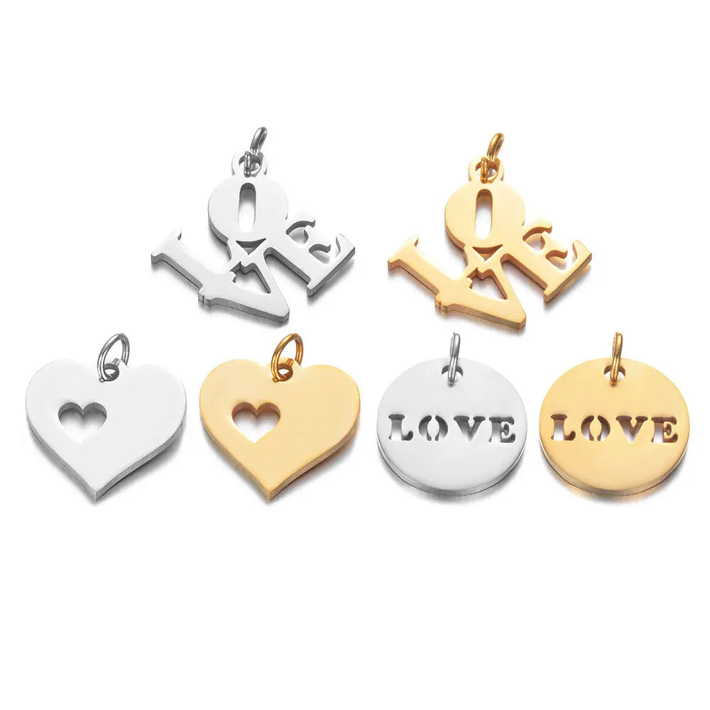 Stainless Steel Love Letter Heart Shape Design DIY Charm Pendant Silver Gold Color Waterproof Charm