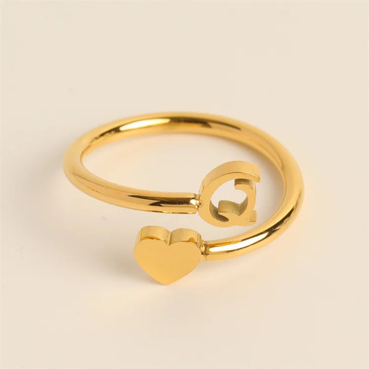 Fashion Fine Stainless Steel Jewelry Women Letter Heart Charm Rings for Women