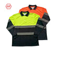 Hi-vis Long Sleeve Moisture Wicking Collared Safety Work Polo Shirts With 5CM High Reflective Tape