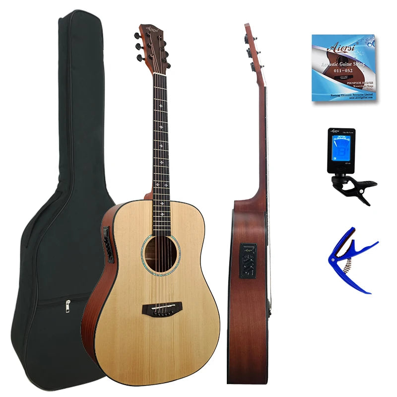 Aiersi New Developed Professional Dreadnaught Solid Top Matt Painting Steel String Electrical Acoustic Guitar
