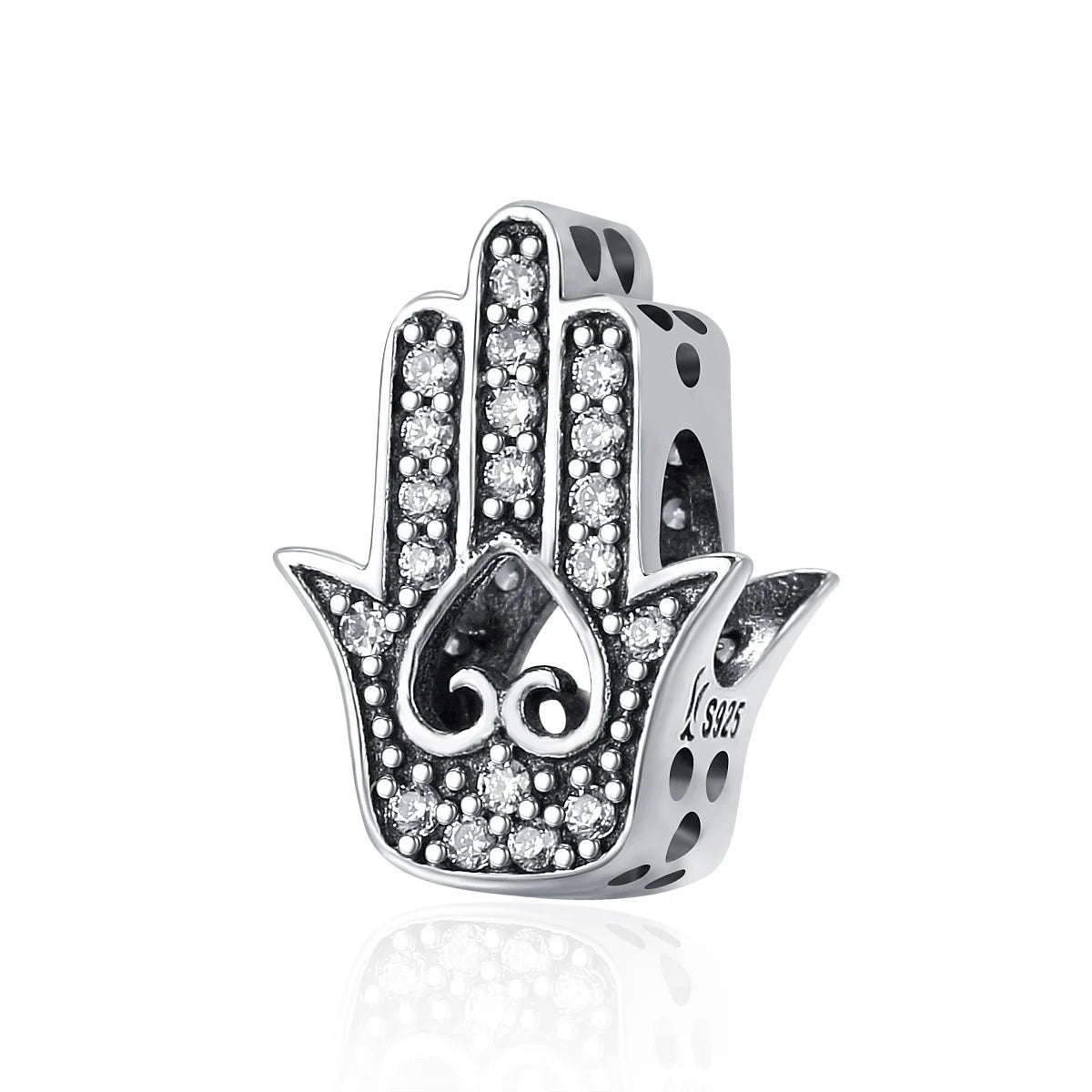 925 Sterling Silver Hand of Fatima Clear Zircon CZ Beads Fit Original Charm Women Bracelet DIY Jewelry Party Gift SCC225