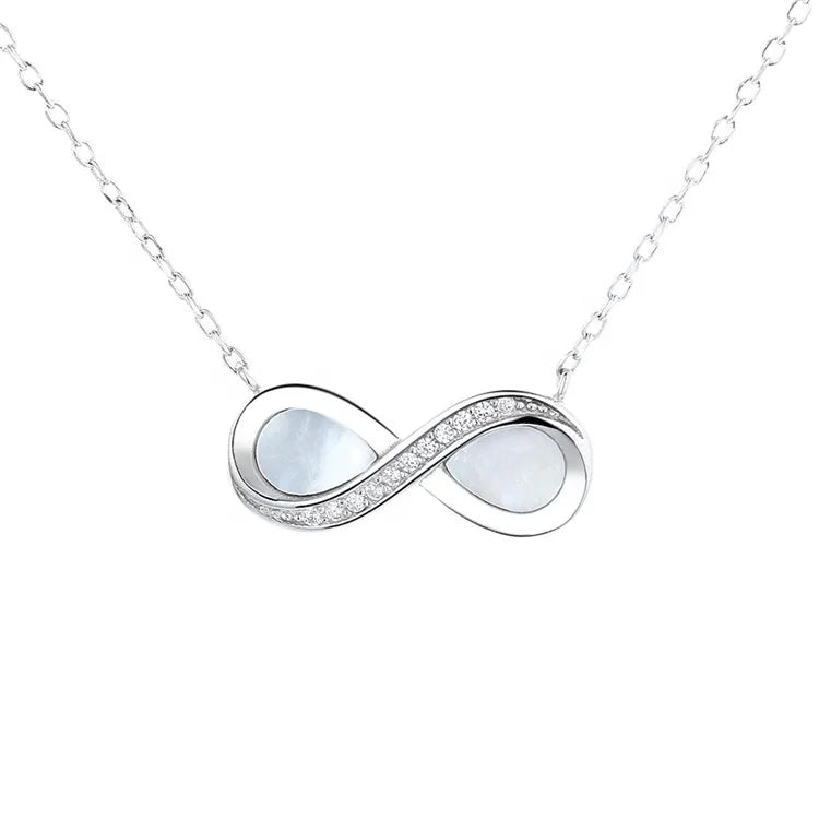 Lucky Infinity Abalone Shell 8 Word 925 Silver Pendant Necklace Elegant Simple Clavicle Necklace for Women Fashion Jewelry