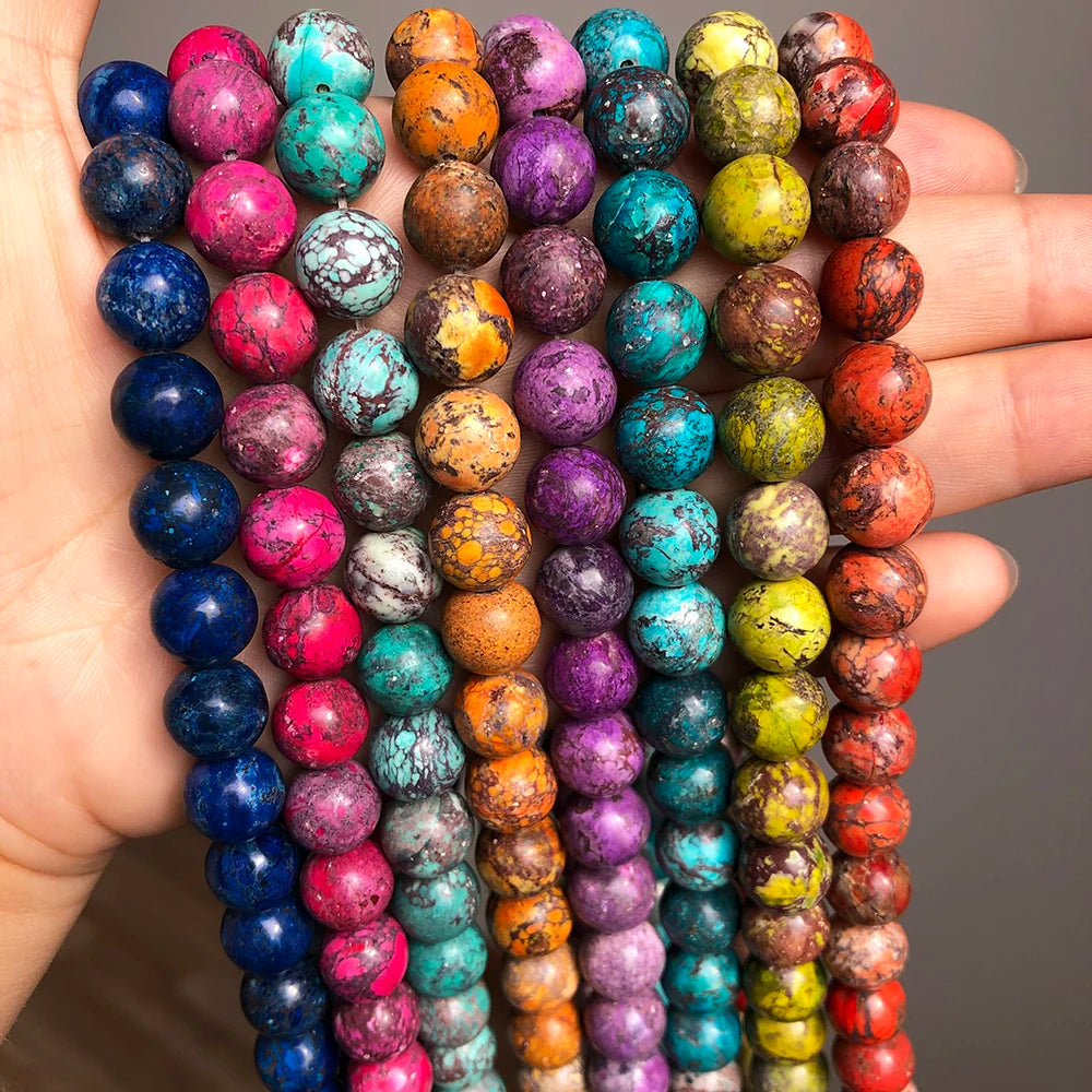 Wholesale Natural Stone 6/8/10mm Multi Colors Sea Sediment Jaspers America Turquoise Stone Beads for Jewelry Making