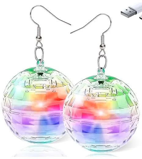 LED Disco Ball Earrings with 3 Light Light Projecting Light up Earrings for Women Dance Party  Christmas Decoration