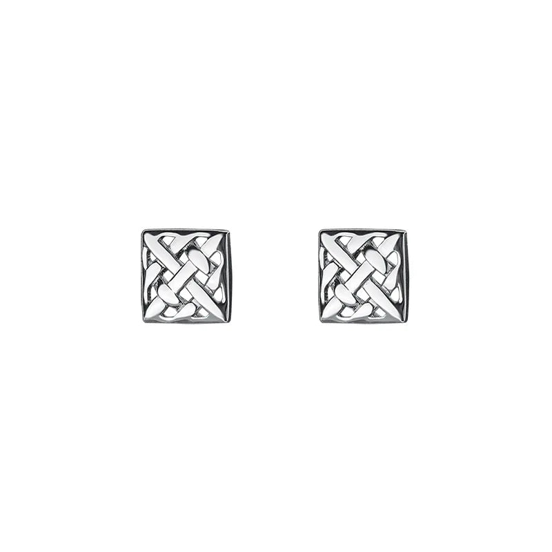 18k Gold Plated Cutout Earrings S925 Sterling Silver Square Braided Knot Hollow Stud Earrings