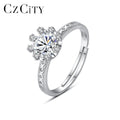 CZCITY Woman Finger Diamond Eternity Opening Adjustment Open Sterling Silver Moissanite Engagement Ring