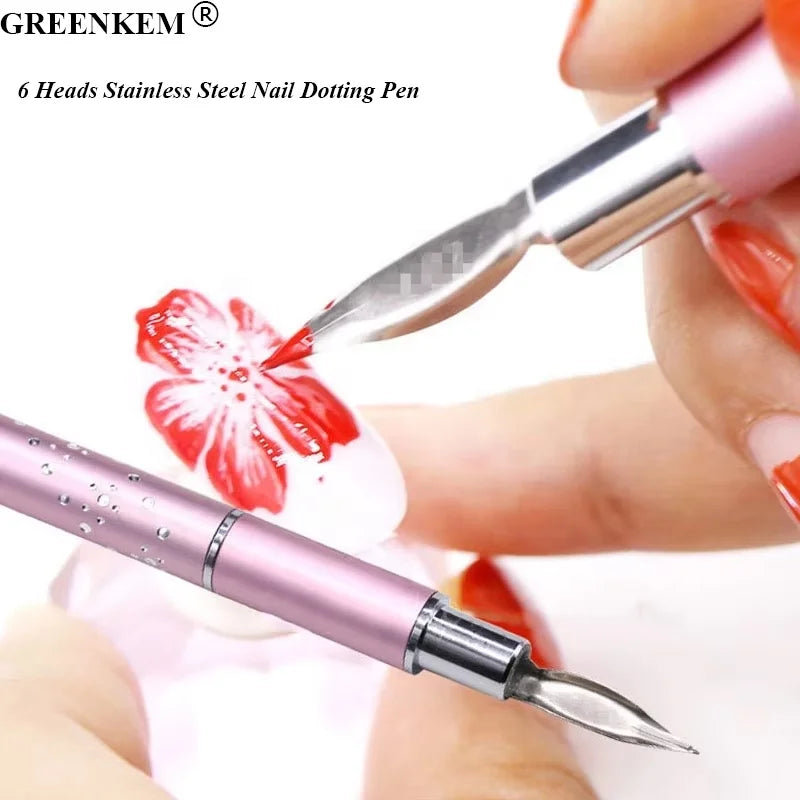 6 Heads Stainless Steel Dotting Pens Rhinestone Picker Pencil UV Gel Acrylic Drawing Painting Liner Pen Nail Art