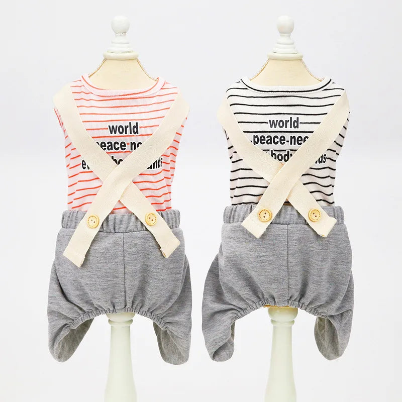 Pet Clothes Dog Striped Shirts Cozy Breathable Denim Overalls Pet Jumpsuit Cute Stretchy Puppy Costumes Outfits Overall Jumpsuit