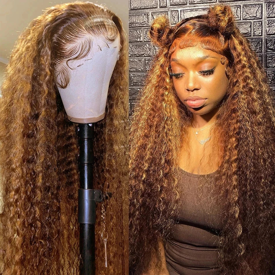 13x4 Brazilian Hair Blonde Highlights Frontal Wig 360 Full for Lace HD Transparent Double Drawn Deep Wave Curly 100% Virgin