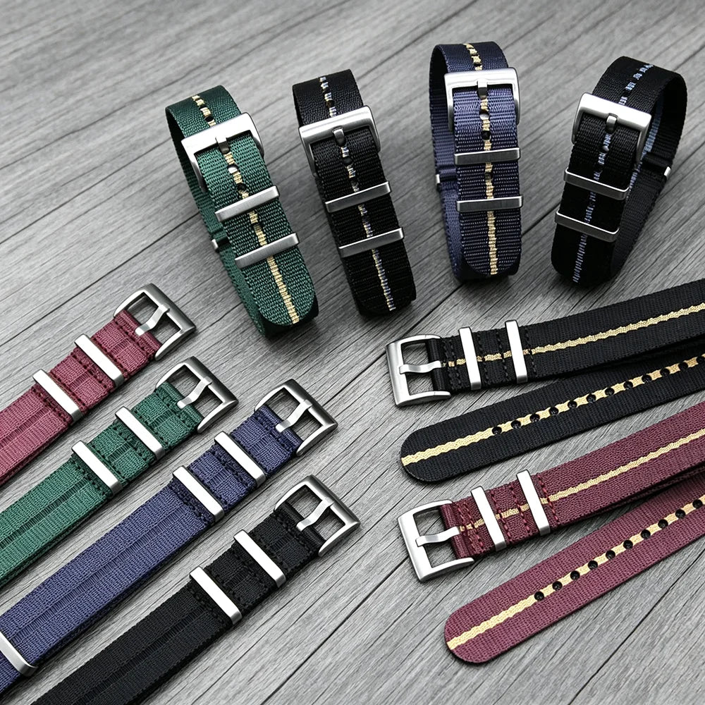 Yunse 100% Nylon Watch Strap Heavy Duty Brushed Seatbelt Nylon Strap 18mm 20mm 22mm Debossed Nylon Striped Watch Strap