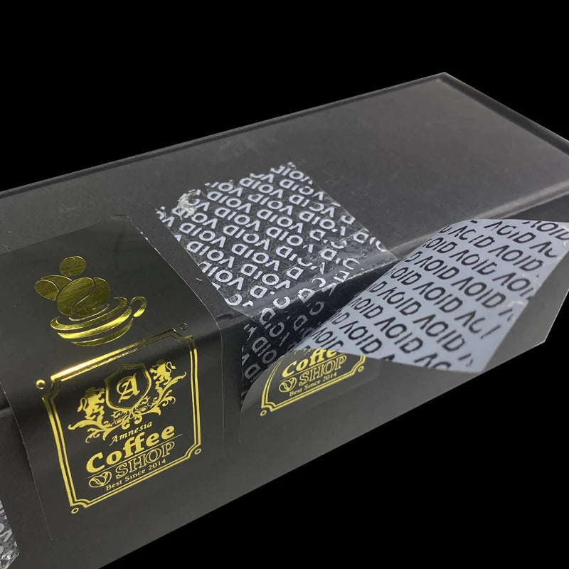 Customized Durable PVC Security Sticker Label Tamper-Destructible Anti-Counterfeit VOID Open Golden Foil Embossing Free Pet Food