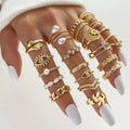 VKME New Fashion Pearl Hug Ring Gold Plated Star Moon Ring Set for Women Jewelry