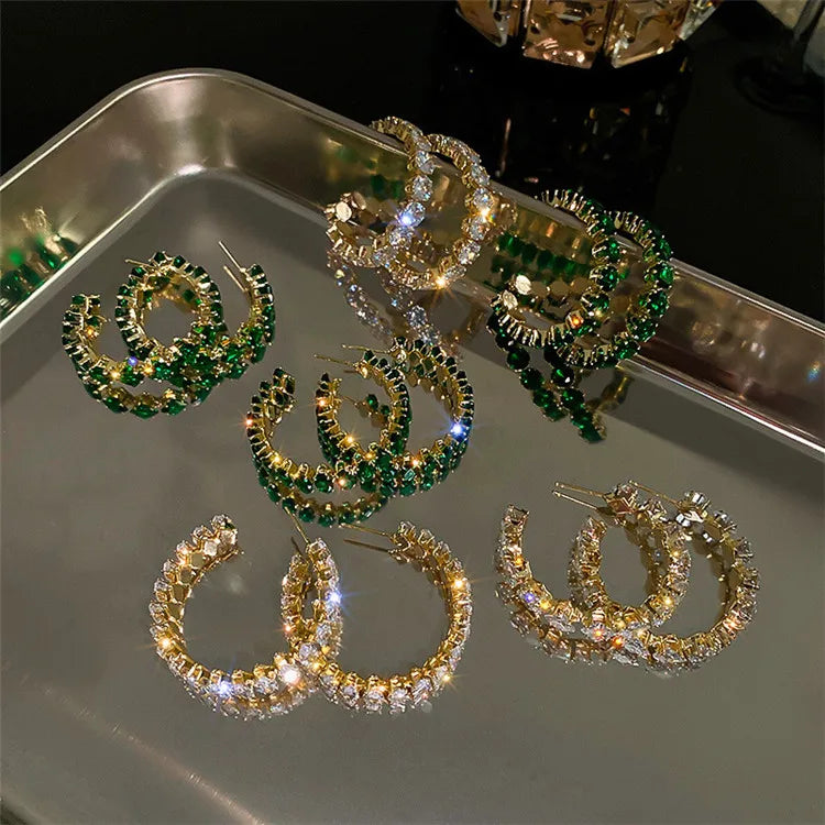SP Fashion Jewelry Ladies Bling Bridal Elegant Woman Cz Luxury Double C Zircon Stud Earring