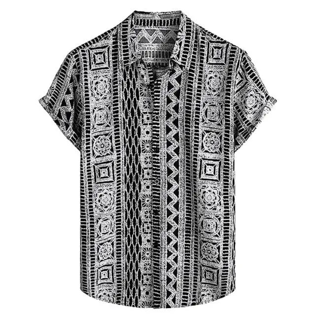 Summer New Casual Trend Shirt Men's Short Sleeved 3D Digital Printed Shirt Vintage Clothing