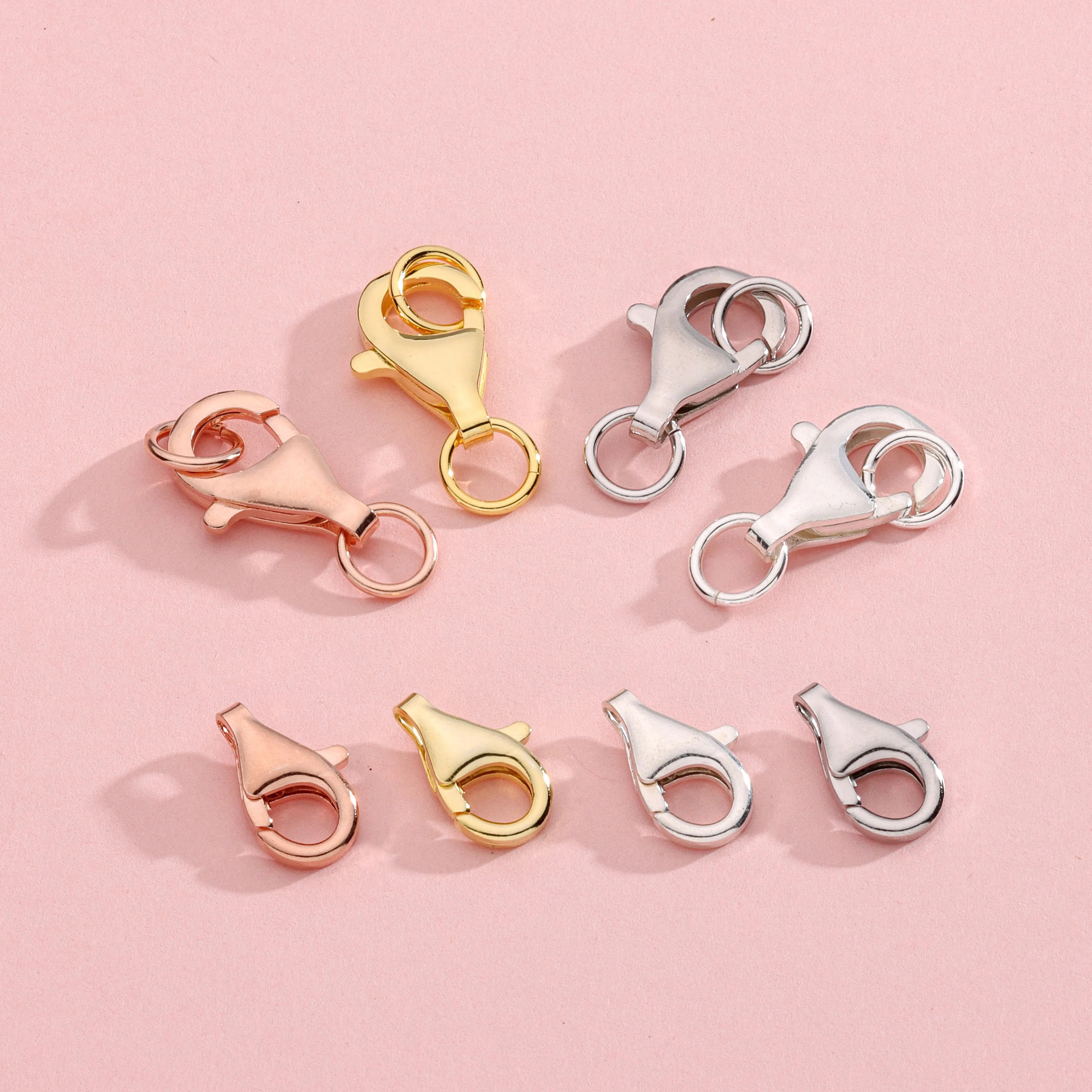 DIY Jewelry Making S925 Sterling Silver Jewelry Accessories  Gold Plated Lobster Spring Clasp With Ring for Bracelet Necklace