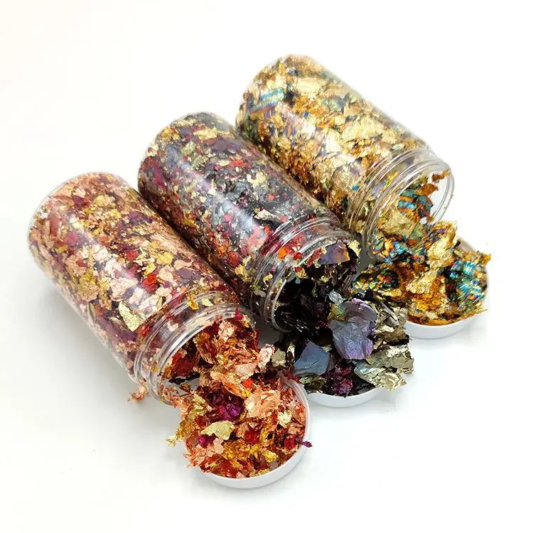 Decorative Broken Foil Italy Variegated Gold Leaf Colorful Flakes Metal Leaf Fragment Artworks Craft Gift Antique Feng Shui