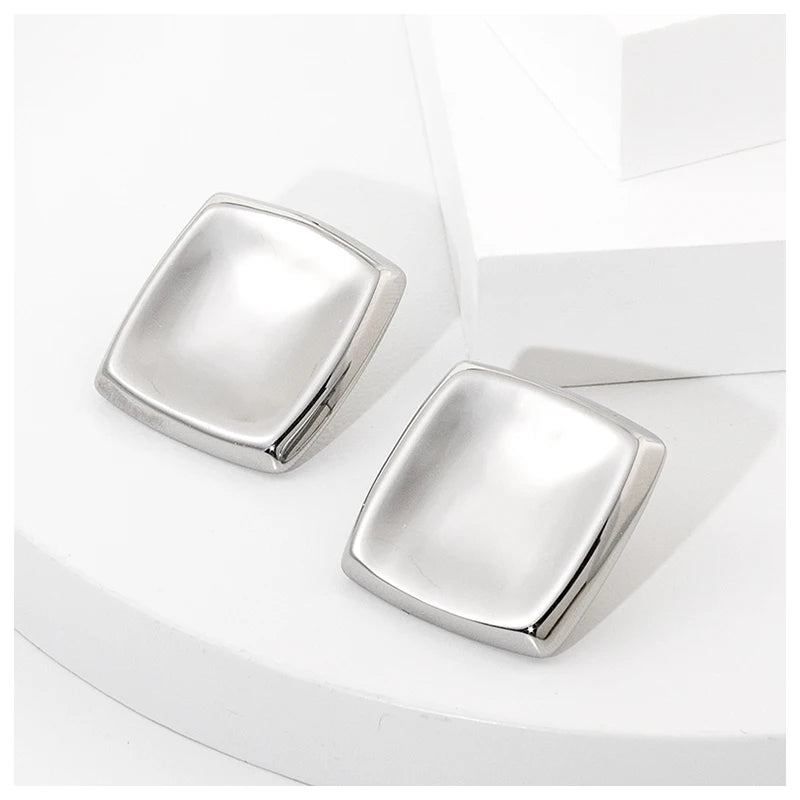 Powell SquareShape New Arrival Trendy 18K Stainless Steel Stud Earrings Non-Tarnish PVD Czech Stones Plastic Imitation Pearls