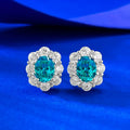 925 Sterling Silver Flower Style 6*8mm Paraiba Bezel Zircon Stud Earrings
