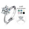 M03I Abiding Classic 6 Prong Setting 925 Sterling Silver Colored Moissanite Diamond Ring 3CT S925 Silver Colorful Women Ring
