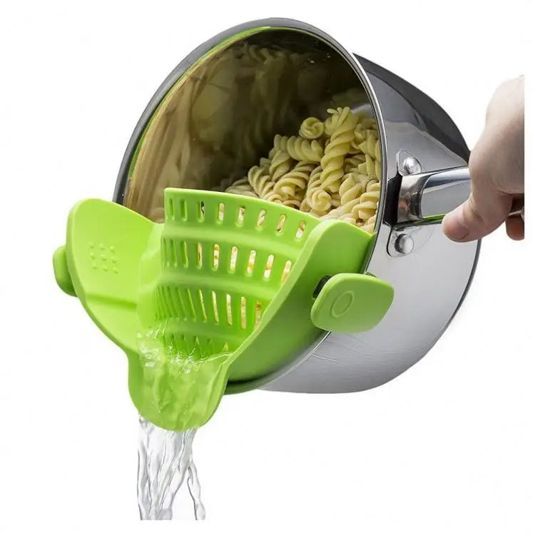 Kitchen Accessories Plastic and Stainless Drain Basket Pot Side Drainer for Wash Rice Fruits Noodles and Vegetables