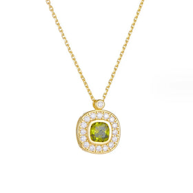 Modern Design Peridot Zirconia Pendant Necklace Jewelry 925 Silver Jewelry 14k Gold Plated CZ Necklaces for Women