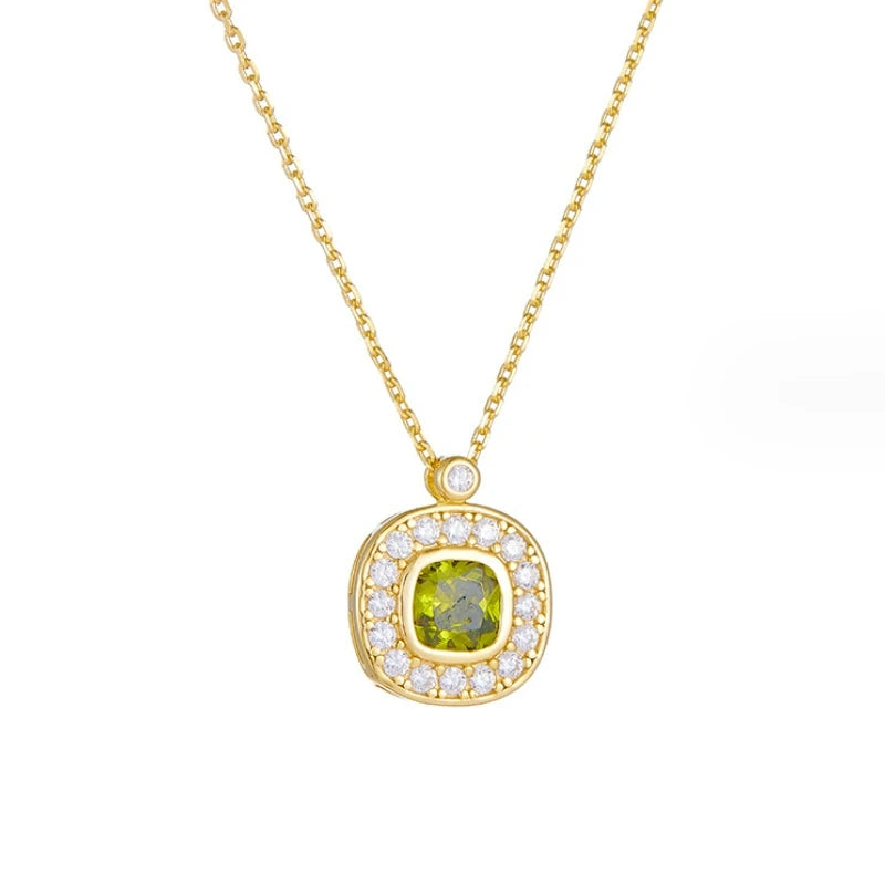 Modern Design Peridot Zirconia Pendant Necklace Jewelry 925 Silver Jewelry 14k Gold Plated CZ Necklaces for Women