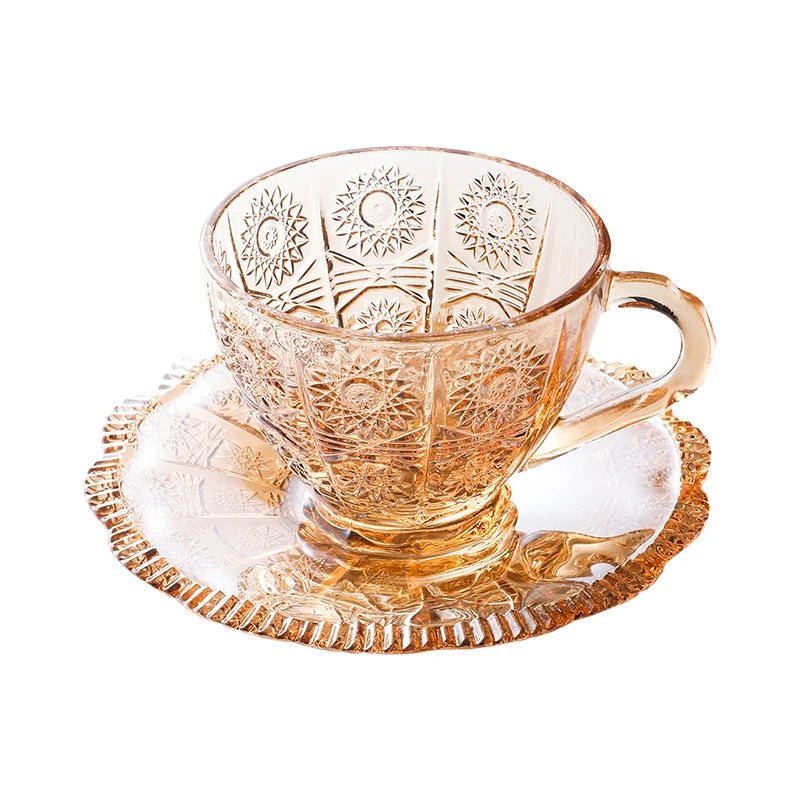 Wholesale Luxury 150ml Retro Home Office Drinking Saucer Set Water Coffee Tea Glass Cup