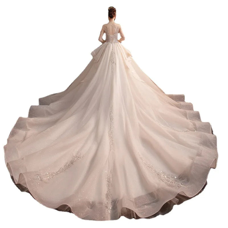 S0233T Best-Selling Elegant Bohemian Style Fairy Princess Puff Sleeve Floor-Length Lace for Spring Wedding Dress