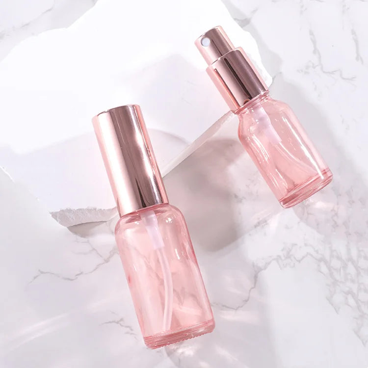 Cosmetic Perfume Packaging Silk Printing logo Aluminum Cap Empty Round Spray Bottle Glass 100ml pink