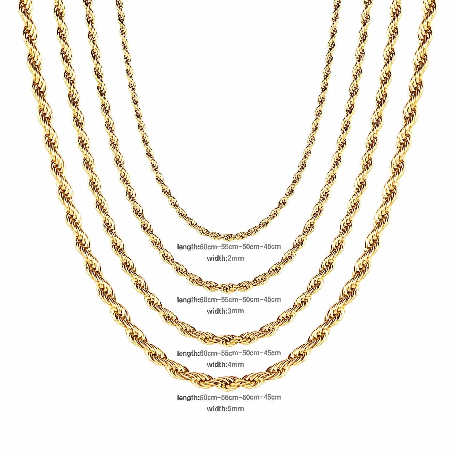 Hip Hop Women Men Fashion Jewelry Simple Twisted Stainless Steel Gold Rope Chain Necklace