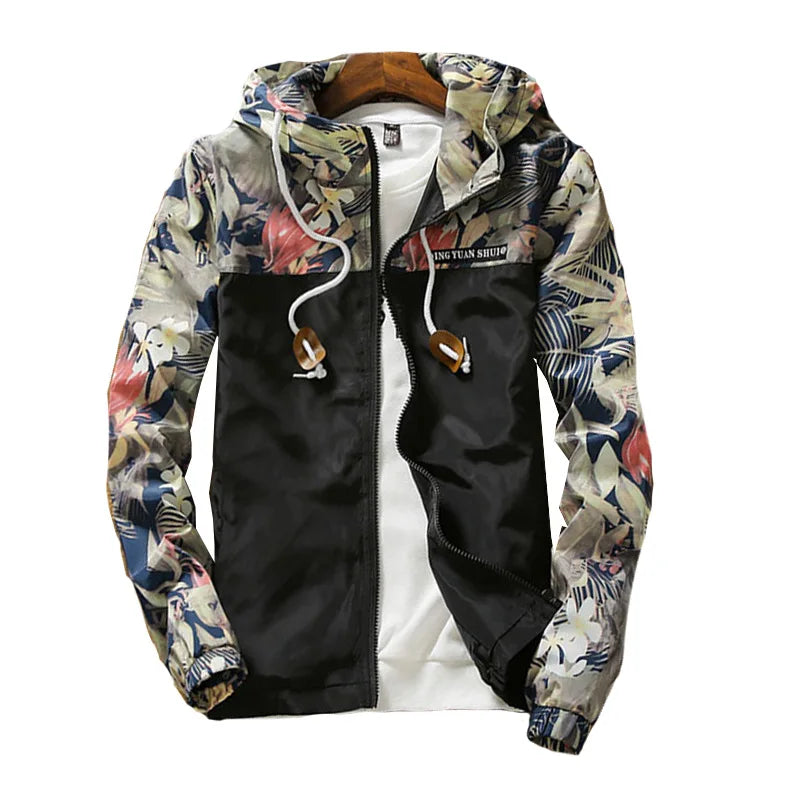 ALIKE Men's Spring Hip Hop Slim Collarless Windbreaker Hooded Lightweight Zip-up Quick-Drying Jacket