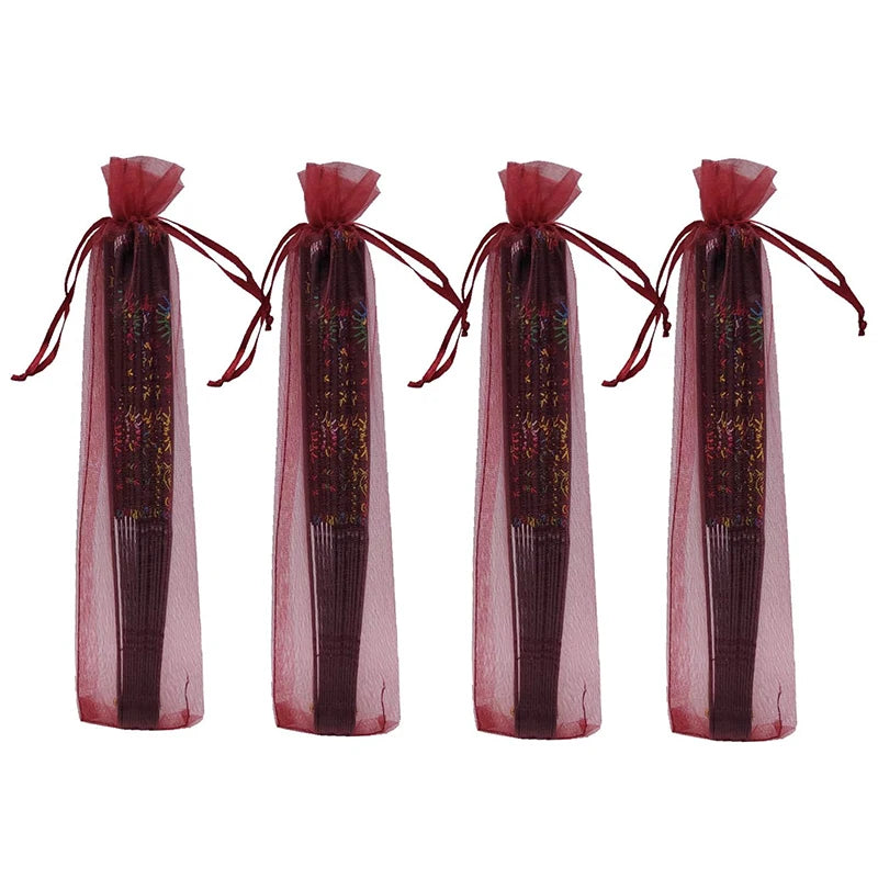Multi Colors 2.4x10.6 Inch Sheer Organza Folding Hand Fan Pouches Drawstring Gift Bags