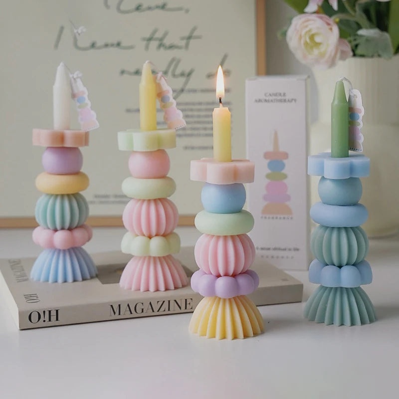 Handmade Long 3D Multiple Stacked Movable Geometric Shape DIY Scented Candle Diwali Thanksgiving Holidays Bars Wax