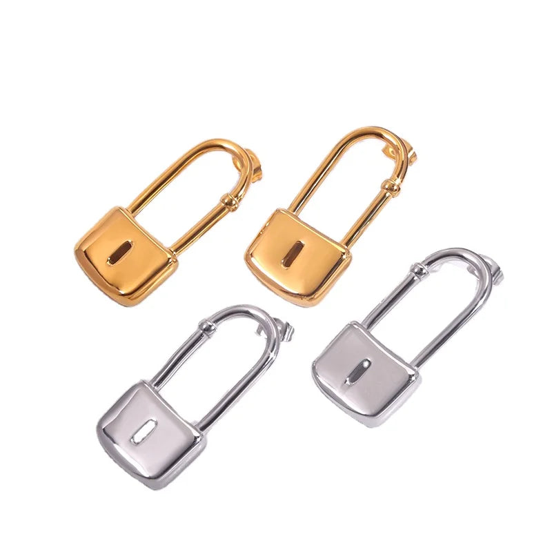 Powell New Trendy 18K Gold Plated Dainty Stud Earrings Lock Type Hoop Jewelry for Weddings Parties Wholesale Stainless Steel