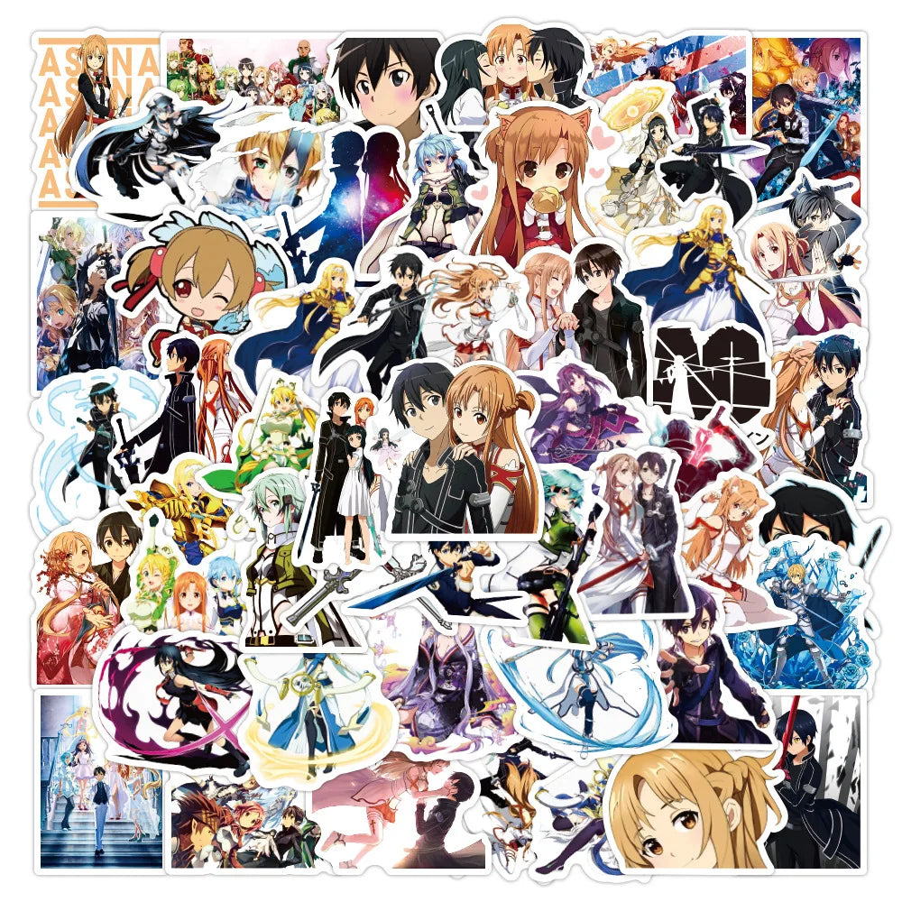50Pcs Sword Art Online Hot Sale Anime Stickers for Phone Bottle Notebook Vinyl Yuuki Asuna Sticker
