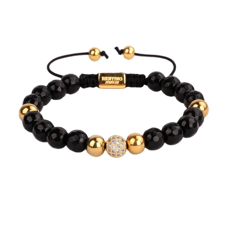Renting Jewelry High Quality New Design Faceted Black Onyx Stone Handmade Macrame Bracelet for Women JBS10712
