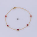 Elegant Women Jewelry 14k Gold 3*3mm Heart Shape Bezel Setting  Lab Grown Blood Red Ruby Link Bracelet
