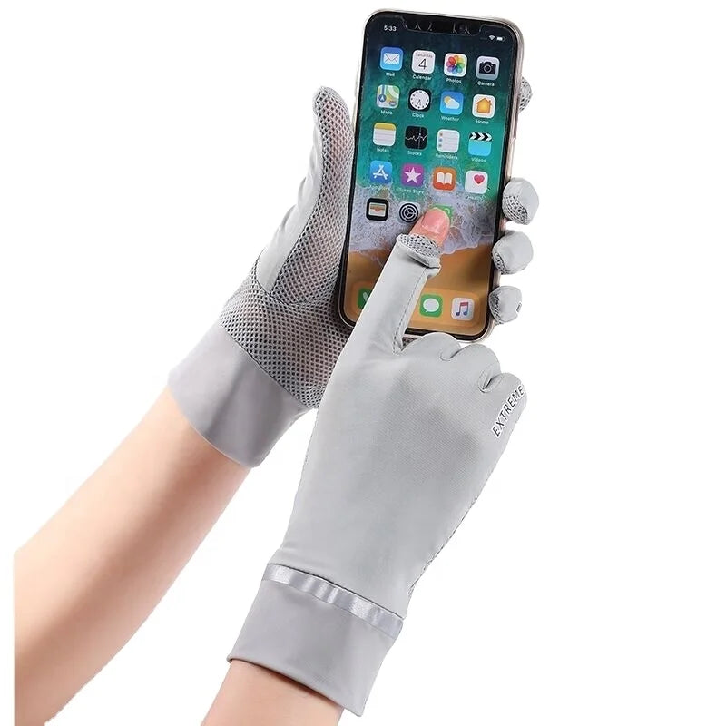 Women Fashion Ice Silk Thin Anti-UV Breathable Gloves for Driving Cycling Party Use-Outdoor Fingerless Sunblock Reflective