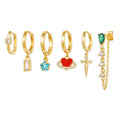 SP Elegant New Fashion Red Heart Hoop Earrings Jewelry Set Gold Plated Zircon Cross Star Hoop Earrings For Women