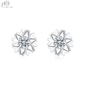 Tremendous Quality Elegant Lovely Snowflake Earrings Jewelry 18K White Gold Real Natural Diamond Hand Crafted Shiny Stud Earring