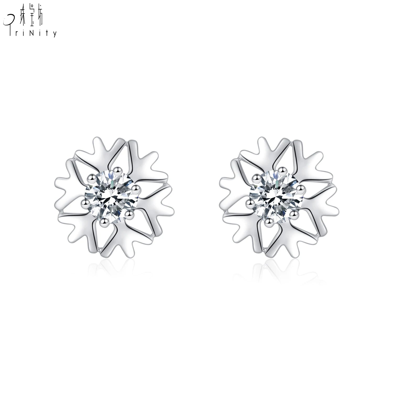 Tremendous Quality Elegant Lovely Snowflake Earrings Jewelry 18K White Gold Real Natural Diamond Hand Crafted Shiny Stud Earring