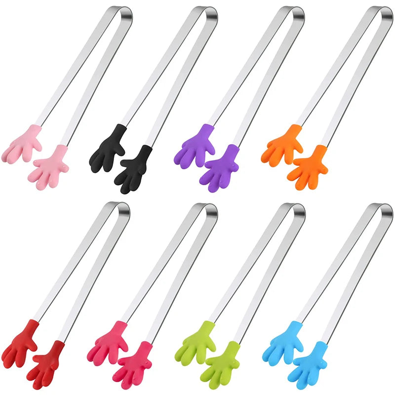 Colorful Hand Shape Mini Kid Tongs Stainless Steel Serving Food Tongs Silicone Mini Food Ice Tong Silicone Food Clip
