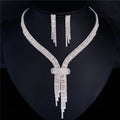 2024 New Shiny Silver Copper Rhinestone Crystal Set Jewelry Bridal Wedding Jewelry Set Tassel Earrings Necklace