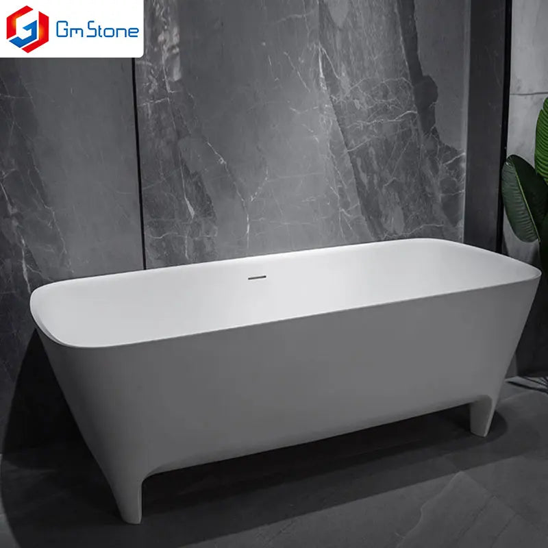 GM New Design Modern Indoor Freestanding Japanese Soaking Bathtub 3-Year Bathroom Solid Surface Bathtub Drainer Artificial Stone