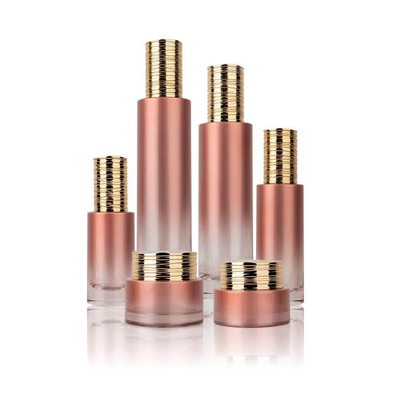 Luxury Cosmetic Skincare Packaging Bottle Set Gold Cap Glass Toner Bottle Moisturize Cream Jar Custom Glass Lotion Bottle