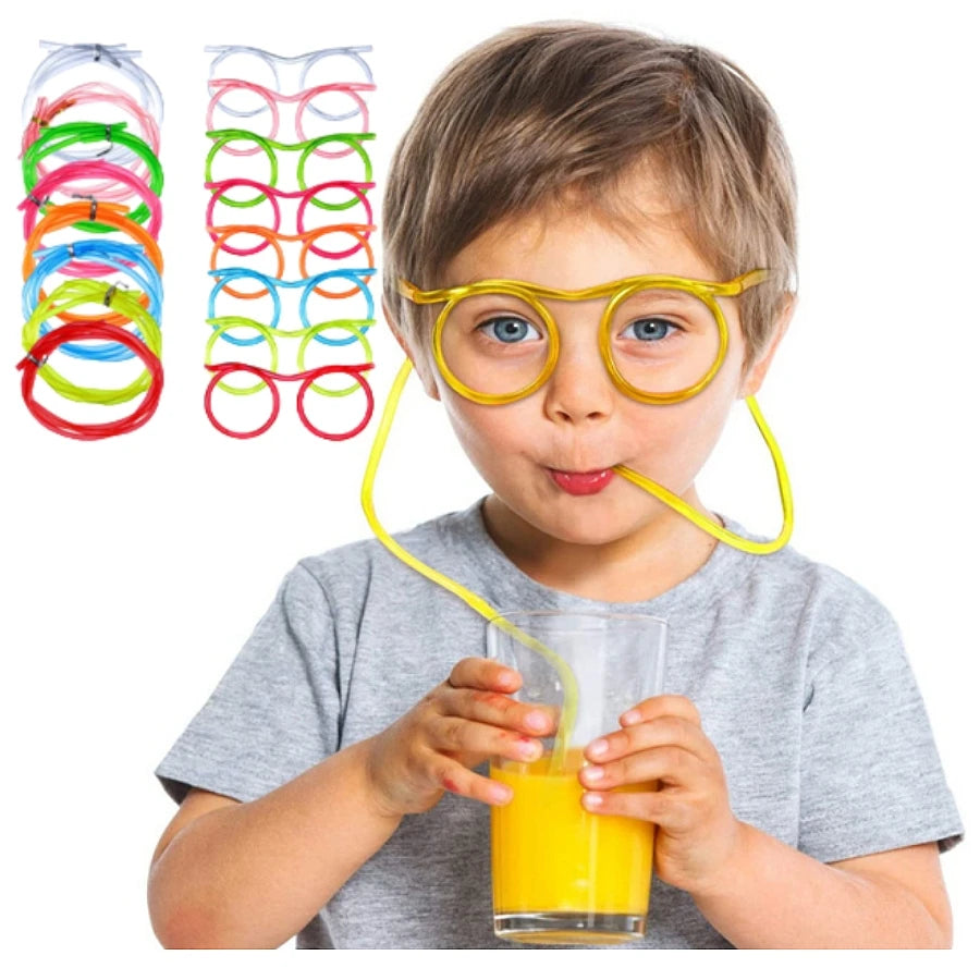 Straw Glasses Funny Soft PVC Glasses Flexible Drinking Straws Kids Party Supplies Bar Supplies Creativity Toy Kids Gift