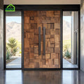 Luxury Flat Pivot Solid Wood Entry Door Sidelight Walnut Cherry Design for Interior Minimalist Anti-Theft for Residential Houses